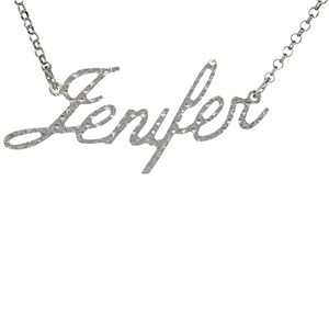 Sterling Silver JENIFER Name Pendant 16 in. Cable Chain Necklace (w/ 1 1/2 in. Extension) Diamond Cut Finish