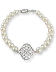 18k Gold, Freshwater Pearl Bracelet, 7.0-6.5mm, "A" Quality w/ Diamonds