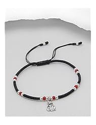 Cat Cotton Waxed Thread Seed Bead Bracelet In 92.5 Sterling Silver
