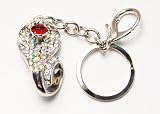 Silver Tone Aurora Borealis Clear Rhinestone Striking Rattle Hiss Snake Keychain