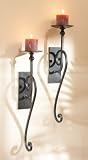 Set of 2 Wall Mount Candle Holder Sconces Antique Brown & Black Finish Iron Scroll