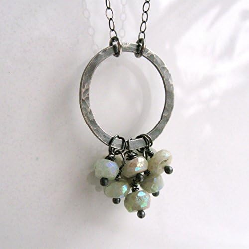 Aquamarine cluster necklace with rustic hammered silver circle