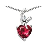 1.95 cttw 925 Sterling Silver 14K White Gold Plated Created Heart Shaped Ruby Pendant