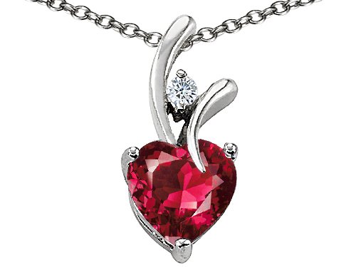 1.95 cttw 925 Sterling Silver Lab Created Heart Shaped Ruby Pendant