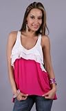 EMMA Contrast Tiered Ruffle Slouchy Tank Fuchsia