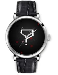 SPRAWL Aanalog Fashion Series Silver Ladies Watches of Genuine Black Leather Strap,Unique Wrist Watch for Women Girls Designed with Question mark