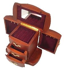Wooden w. Mirror Jewelry Box, Marvelous Swing Open Doors Musical Jewelry Box