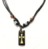 Neptune Giftware Surf Surfer Cord Necklace With Carved Bone Pendant With Cross / Crucifix Motif - Fully Adjutable - Different Coloured Cords Available - YOU CHOOSE - 1122