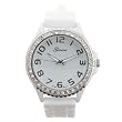 White and Silver Silicone Gel Ceramic Style Band Crystal Bezel Watch