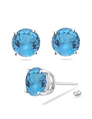 0.60 Cts of 4 mm AA Round Swiss Blue Topaz Stud Earrings in Platinum-ScrewBacks