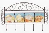 SEA SHELL 3-D 4 Tile Horizontal Metal Wall Hanger Key Hook Towel Rack *NEW*!