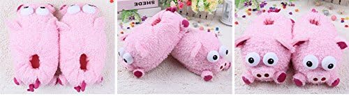 [Paws 'n' Claws] Cute Fuzzy Winter Warm Animal Plush Slippers, Pink Pig