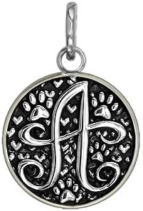 P - Small Solid 925 Sterling Silver with Black Finish Szira Collection Paw and Hearts Monogram Initial P Charm, Pendant, Key Ring, for Dog, Cat or Person