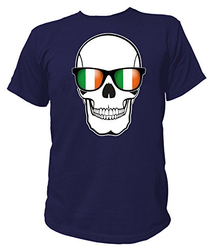 Artdiktat Herren T-Shirt – EM 2016 Skull Flag Glasses – Republic Of Ireland Größe S, navy