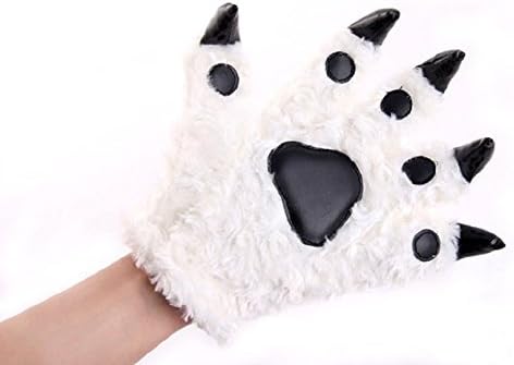 Fashion Warm Adorable Unisex Plush Fancy Party Kigurumi Pet Panda Bear Cat Cartoon Animal Paw Claw Hand Gloves Women Men White