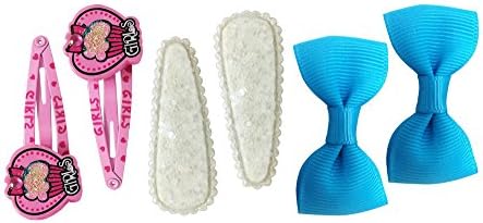 Girls Candy Pretty Playful Sweet Rock Grosgrain Bow Hairclips Set (Pink+White+Blue)