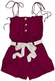 T-bags Girls 7-16 Button Front Tube Romper with Straps, Berry, 10/12
