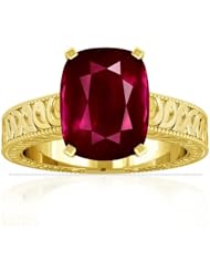 14K Yellow Gold Cushion Cut Ruby Fana Designer Ring