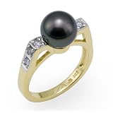 Tahitian Black Pearl Ring with Diamond in 14K Yellow Gold