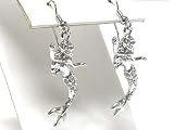 Beautiful Dancing Crystal Mermaid Charm Earrings Silver Tone