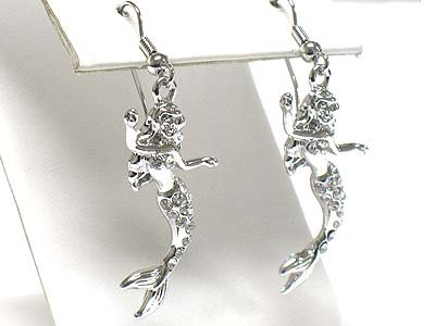 Click here to buy Beautiful Dancing Crystal Mermaid Charm Earrings Silver Tone.