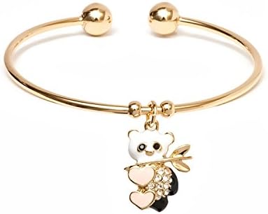 18K Gold Plated & Swarovski Elements Pink Panda Enamel Charm Cuff - Gold / Black / Pink / White