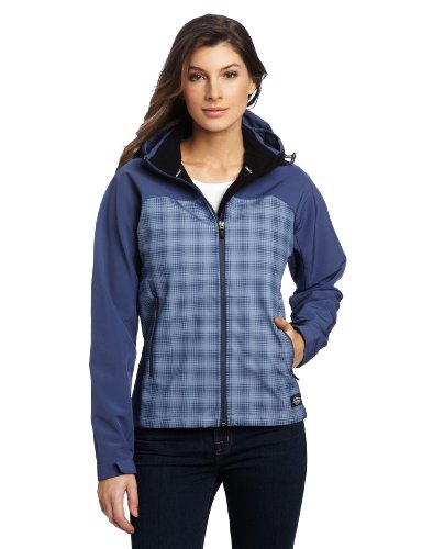 Dickies Women's Softshell Plaid Hooded Jacket, Rainstorm Slate Blue, X-Small