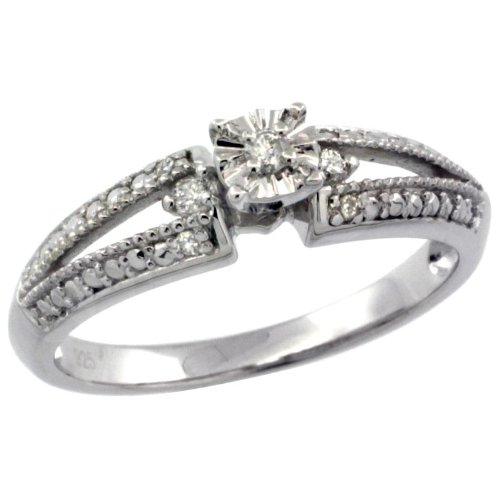 Discount Sterling Silver Vintage Style 7-Stone Diamond Engagement Ring w/ 0.12 Carat Brilliant Cut Diamonds (Available in Sizes 5 to 10), size 7