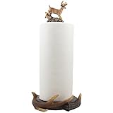 Wild Buck and Deer Antlers Paper Towel Holder with Decorative Display Stand Sculpture for Rustic Lodge and Hunting Cabin Kitchen Decor or Dining Room Counter and Table Centerpiece Decorations As Gifts for Hunters & Bucks Fans