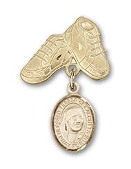 14K Gold Baby Badge with Blessed Teresa of Calcutta Charm and Baby Boots Pin