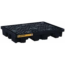 Justrite 28672 EcoPolyBlend 68 Gallon Sump, 55" x 45" x 9" (LXWXH), 2500 lbs Load Capacity 2 Drum Low Line Pallet