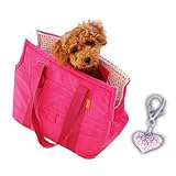 How's Your Dog Corduroy Featherlite Pet Carrier Dog Tote with Swarovski Crystal Charm - Pink
