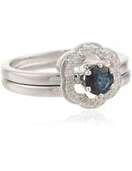10k White Gold Sapphire and Diamond-Accented Flower Ring, Size 7