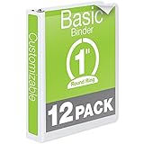 Wilson Jones Round Ring View Binder, 1-Inch, Basic, Customizable, White, 12 Pack (W362-14WPK)