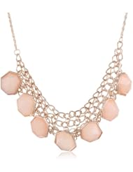 Milky Stone Chain Link Bib Rose Gold Necklace, 18"