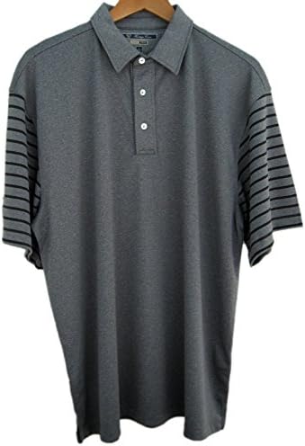 Mens Moisture Wicking Performance Golf Shirt UV Protection Polo Style 13506 (XXXL, Black Gray Melange)