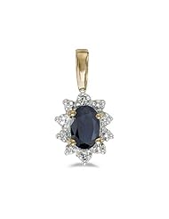 Birthstone Company 10k Yellow Gold Oval Sapphire And Diamond Pendant with 18" Chain