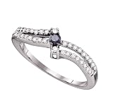 Genuine 1/3 CTW. Blue and White Diamonds 925 Sterling Silver Promise / Engagement Ring " Size 7 "