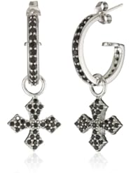 King Baby Silver and Black Cubic Zirconia Pave Small with MB Hoop Earrings