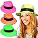 Novelty Place 24Pcs Neon Plastic Party Hats, Fedora with Gangster Mafia Style, UV Blacklight Glow Party Stars Rave Hats for Kids and Teens in Birthday, Concerts, Music Party