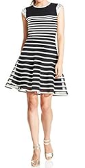 Petite Cocktail Above the Knee Polyester Cap Sleeves Striped Print Sheath Mini Dress 