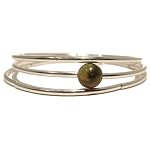 Rhyolite Bracelet 02 Wrap Green Brown Natural Crystal Healing Stone Silver Memory Wire Triple Coil Layered