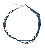 Necklace Cord For Pendants - 5-Strand Organza and Cord Mixed ~ 17 + 2 Extension Chain ~ Silver Plated Ends ~ Navy