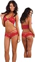 Hot Red Lace Lingerie Set - Bra Top & Matching Shorts