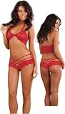 Hot Red Lace Lingerie Set - Bra Top & Matching Shorts