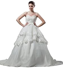 Sweetheart Taffeta Applique Tiered Beaded  Dress with a Court Train 