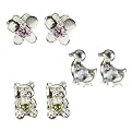 Sterling Silver Three Pair Of Teady Bear, Duck And Butterfly Earring Set