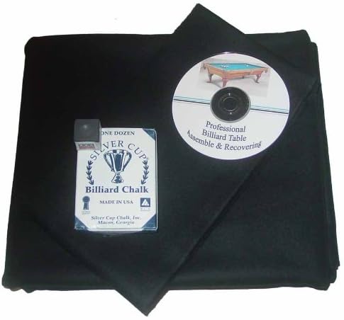 8' Proline Classic Precut Black Pool Table Felt Cloth, DVD &amp; Cue Chalk