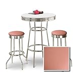 Chrome Bar Table & 2 Chrome Peach Vinyl Seat Barstools