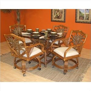 Cancun Palm Indoor Rattan Caster Chair in TC Antique Finish Fabric: Molokai Rain
